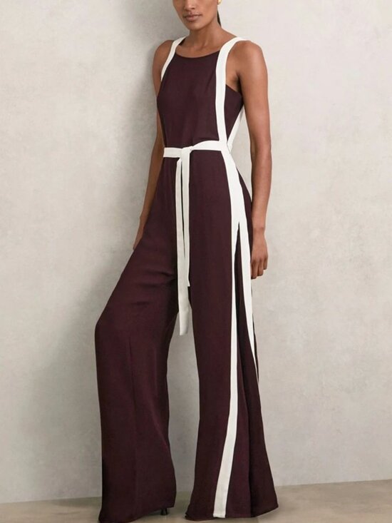 Reiss Pants - REISS Salma Colourblock Wide Leg Belted Jumpsuit 6/8/12 Burgundy/Cream